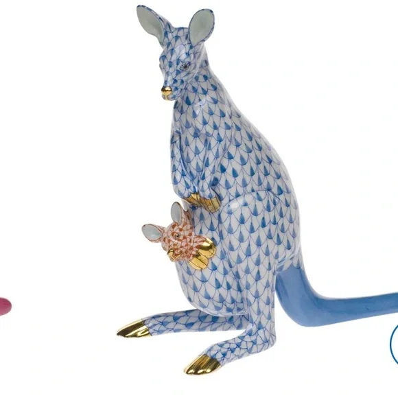 Herend Blue and Rust Kangaroo mama and baby Figurine with 24K gold detail - Picture 10 of 11